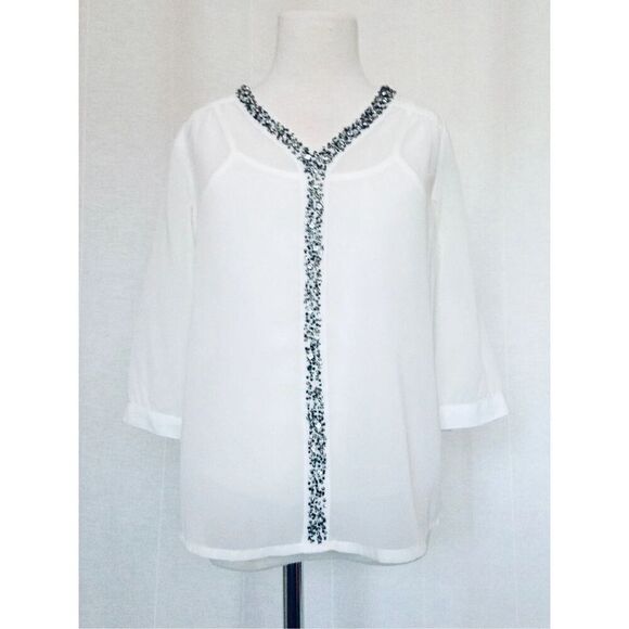 NEW Japna Kids Girls 7 White Georgette Rhinestoned Trim Blouse - Picture 1 of 7